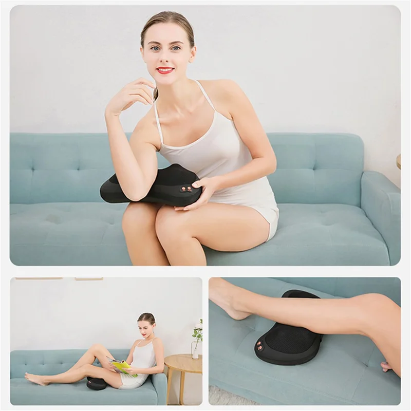 JH-016 Taillenmassagegerät mit 4 Massageknoten, Nackenmassagegerät elektrisch, Schulter-Fußmassagekissen mit Wärme, Stecker-Schwarz / US-Stecker