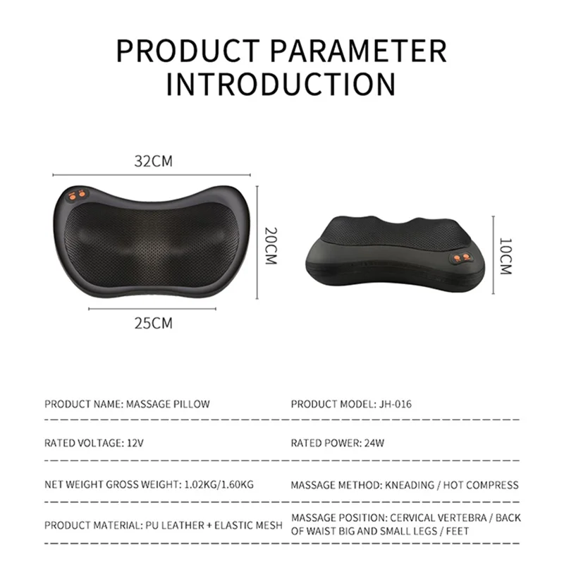 JH-016 Taillenmassagegerät mit 4 Massageknoten, Nackenmassagegerät elektrisch, Schulter-Fußmassagekissen mit Wärme, Stecker-Schwarz / US-Stecker