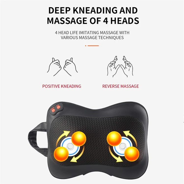 Massage électrique pour la nuque JH-166 Masseur de corps multifonctionnel Oreiller de massage de voiture - Noir / Prise US