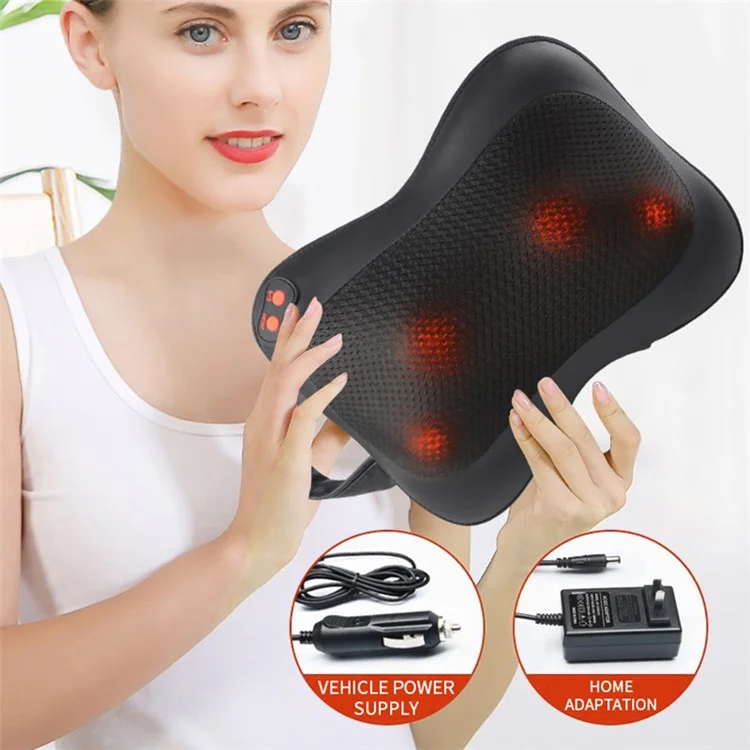 Massage électrique pour la nuque JH-166 Masseur de corps multifonctionnel Oreiller de massage de voiture - Noir / Prise US
