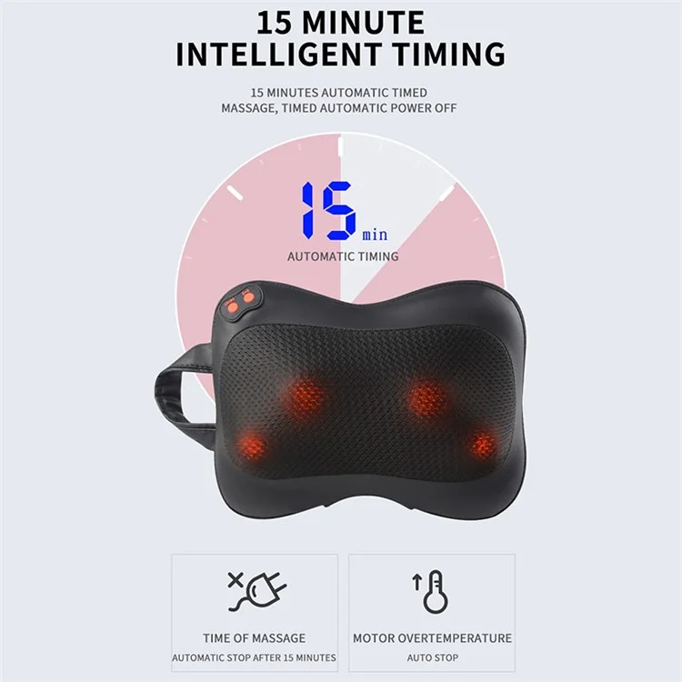 Massage électrique pour la nuque JH-166 Masseur de corps multifonctionnel Oreiller de massage de voiture - Noir / Prise US