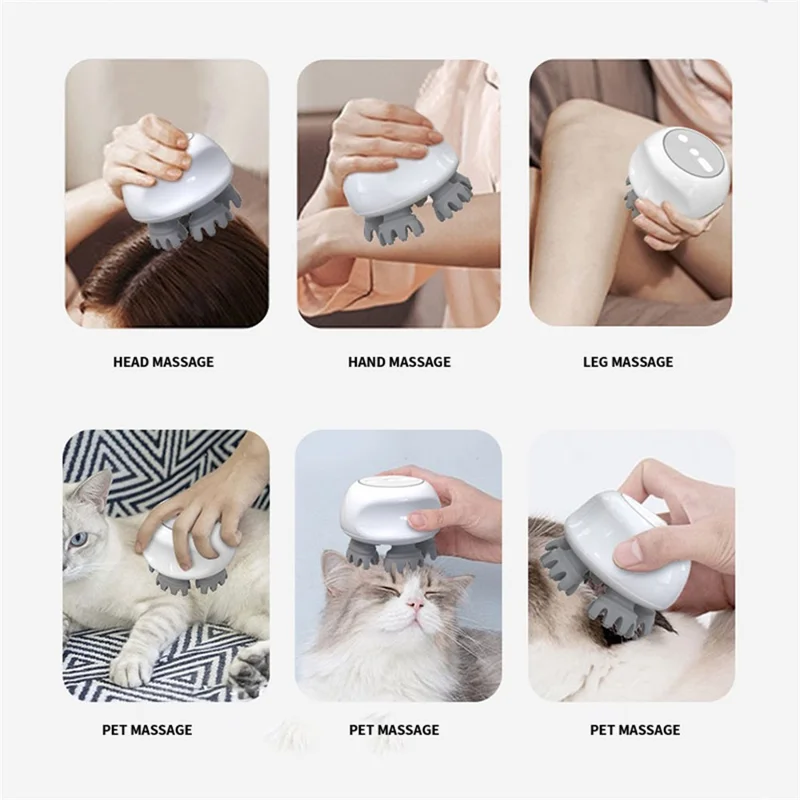 JH-T3 5-Claw Head Massager Ergonomic IPX7 Waterproof Silicone Scalp Massager with 3 Speeds Adjustable