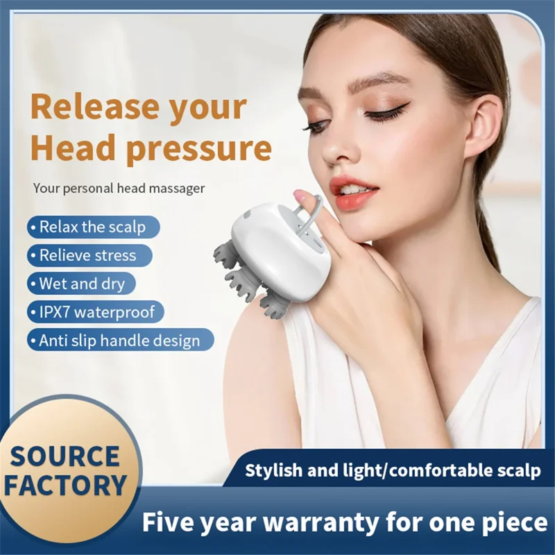 JH-T3 5-Claw Head Massager Ergonomic IPX7 Waterproof Silicone Scalp Massager with 3 Speeds Adjustable