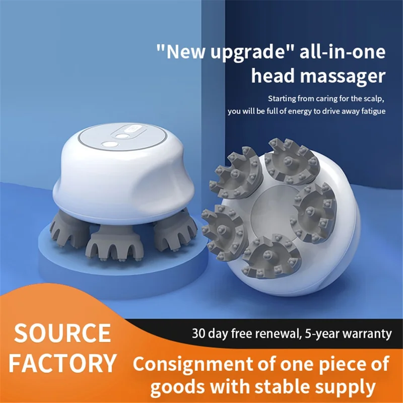 JH-T3 5-Claw Head Massager Ergonomic IPX7 Waterproof Silicone Scalp Massager with 3 Speeds Adjustable