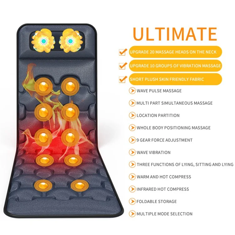 JH-CD6 9 Modes Massage Mat Sitting Lying Electric Heating Pad Muscle Relax Body Massager Cushion - US Plug