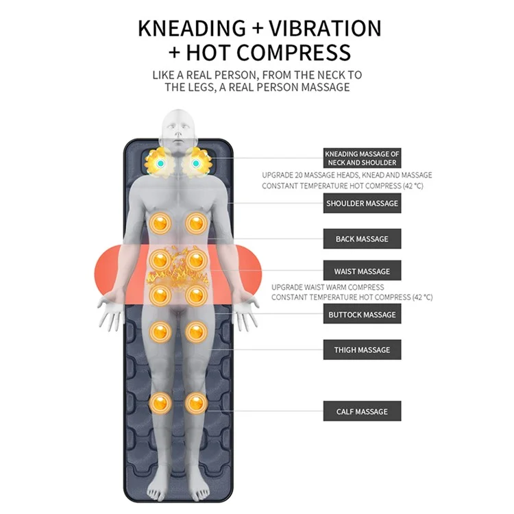 JH-CD6 9 Modes Massage Mat Sitting Lying Electric Heating Pad Muscle Relax Body Massager Cushion - US Plug