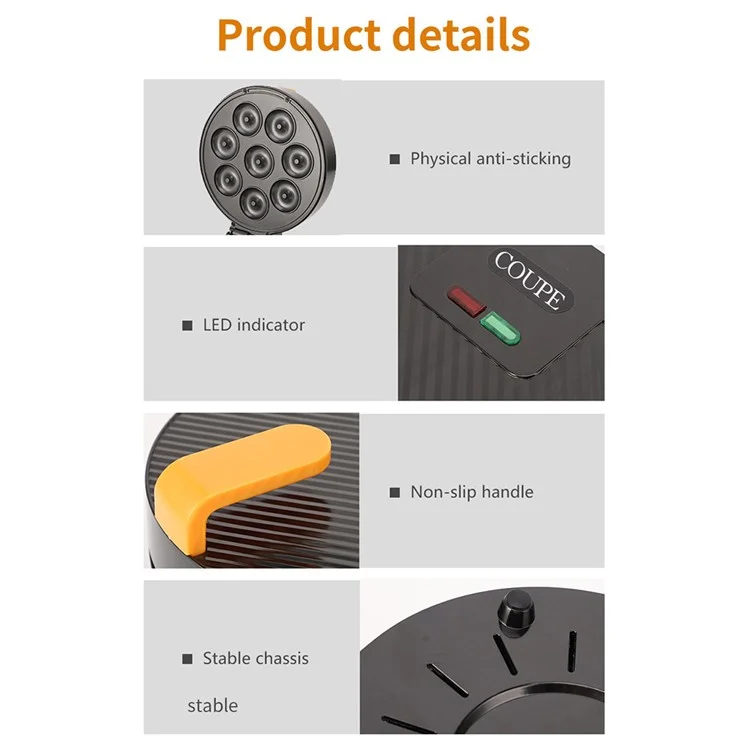 COUPE CP551 8-hole Mini Donut Maker Non-Stick Cakes Muffins DIY Machine (CE Certificated, No FDA) - EU Plug / 220V