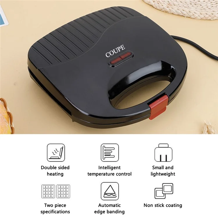 COUPE CP103 Home Breakfast Maker Machine Portable Electric Waffle Iron Maker with LED Indicator Lights (with CE, No FDA) - Waffle / EU Plug 220V