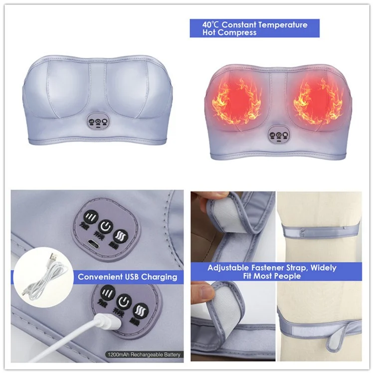 Breast Massager Electric Vibration Bust Lift Enhancer Machine with Heat Function for Chest Enlargement, Silver Grey (with CE)