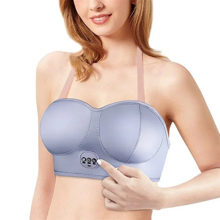 Breast Massager Electric Vibration Bust Lift Enhancer Machine with Heat Function for Chest Enlargement, Silver Grey (with CE)