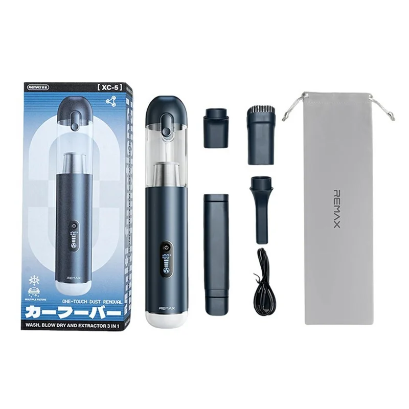 REMAX XC-5 Multi-Function Brushless Car Vacuum Cleaner Aluminum Alloy 3-Speed Mode Dust Buster - Dark Blue