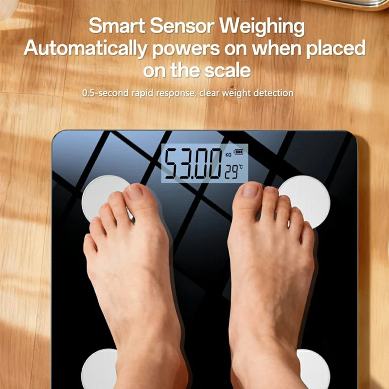 ميزان الجسم الذكي YESIDO MG42 المتوافق مع بلوتوث، ميزان رقمي عالي الدقة لقياس الوزن - أسود