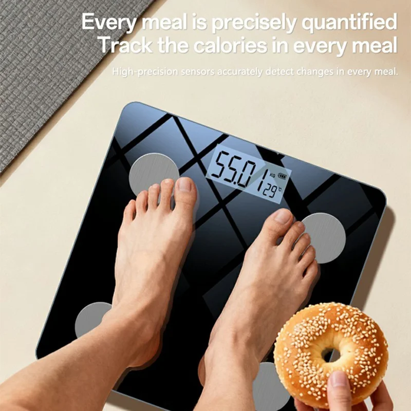 ميزان الجسم الذكي YESIDO MG42 المتوافق مع بلوتوث، ميزان رقمي عالي الدقة لقياس الوزن - أسود