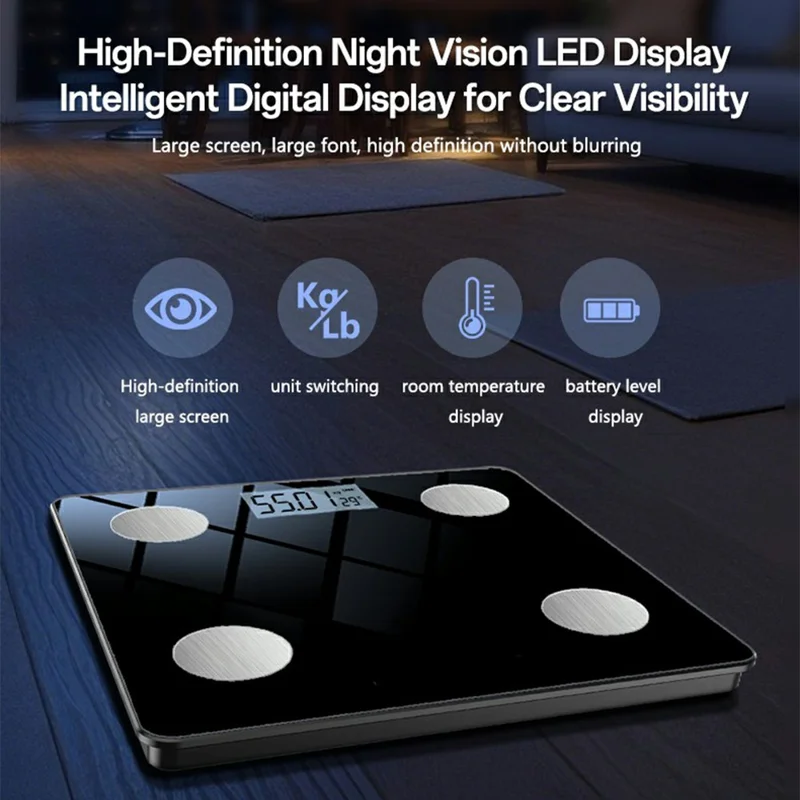 ميزان الجسم الذكي YESIDO MG42 المتوافق مع بلوتوث، ميزان رقمي عالي الدقة لقياس الوزن - أسود
