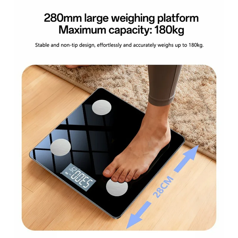 ميزان الجسم الذكي YESIDO MG42 المتوافق مع بلوتوث، ميزان رقمي عالي الدقة لقياس الوزن - أسود