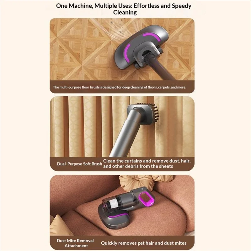 3 in 1 Cordless Vacuum Cleaner 10000Pa Handheld Stick Dust Mite Removal Mop for Home