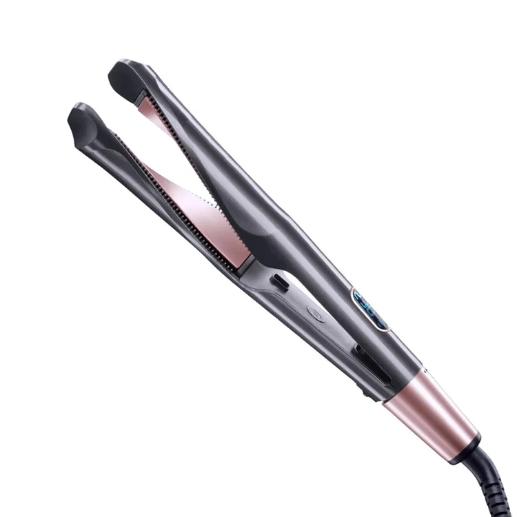 2-in-1 Hair Curler Straighter with Adjustable Temperature Ceramic Spiral Panel Hairstyling Tool - EU Plug