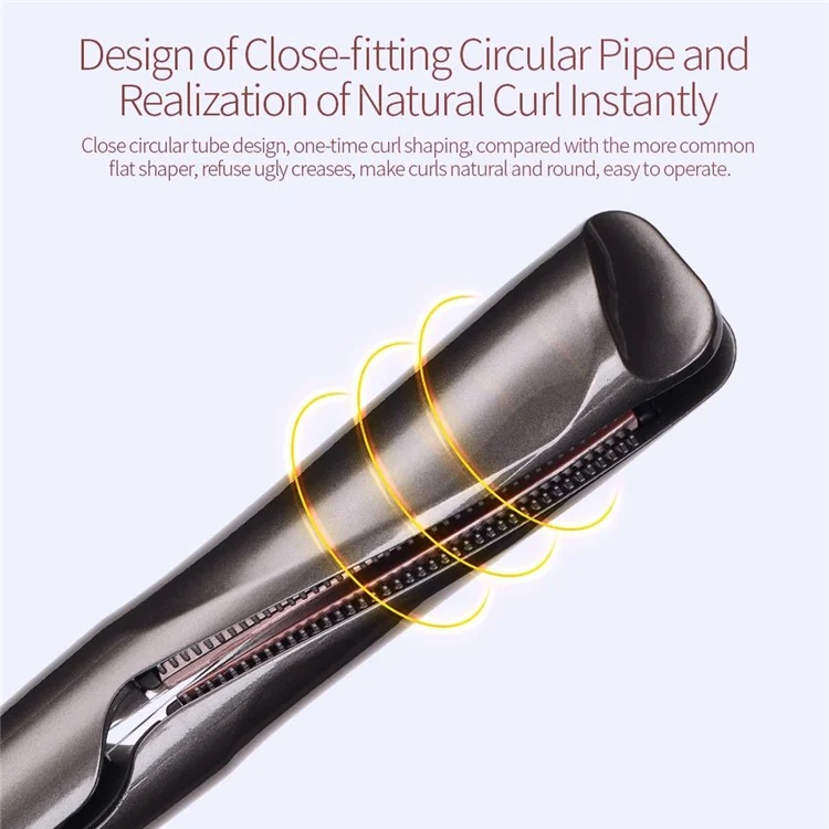 2-in-1 Hair Curler Straighter with Adjustable Temperature Ceramic Spiral Panel Hairstyling Tool - EU Plug