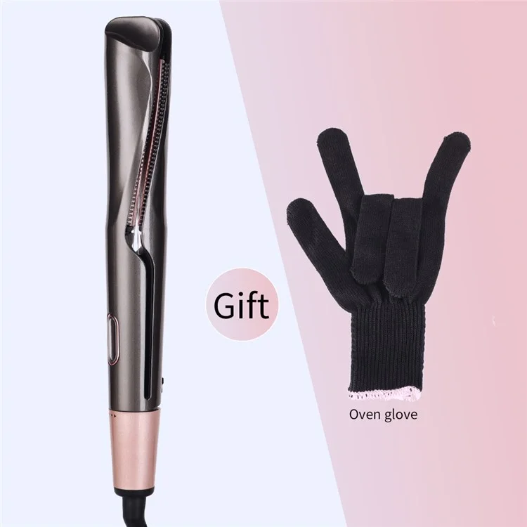 2-in-1 Hair Curler Straighter with Adjustable Temperature Ceramic Spiral Panel Hairstyling Tool - EU Plug