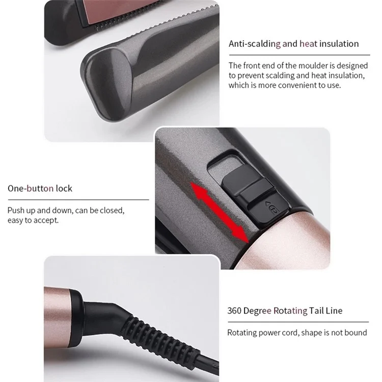 2-in-1 Hair Curler Straighter with Adjustable Temperature Ceramic Spiral Panel Hairstyling Tool - EU Plug