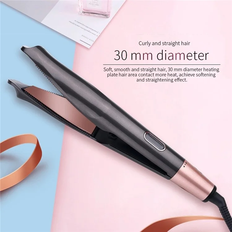 2-in-1 Hair Curler Straighter with Adjustable Temperature Ceramic Spiral Panel Hairstyling Tool - EU Plug