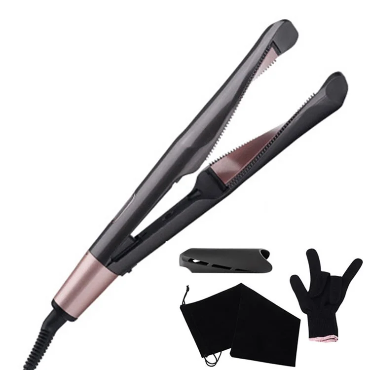 2-in-1 Hair Curler Straighter with Adjustable Temperature Ceramic Spiral Panel Hairstyling Tool - EU Plug