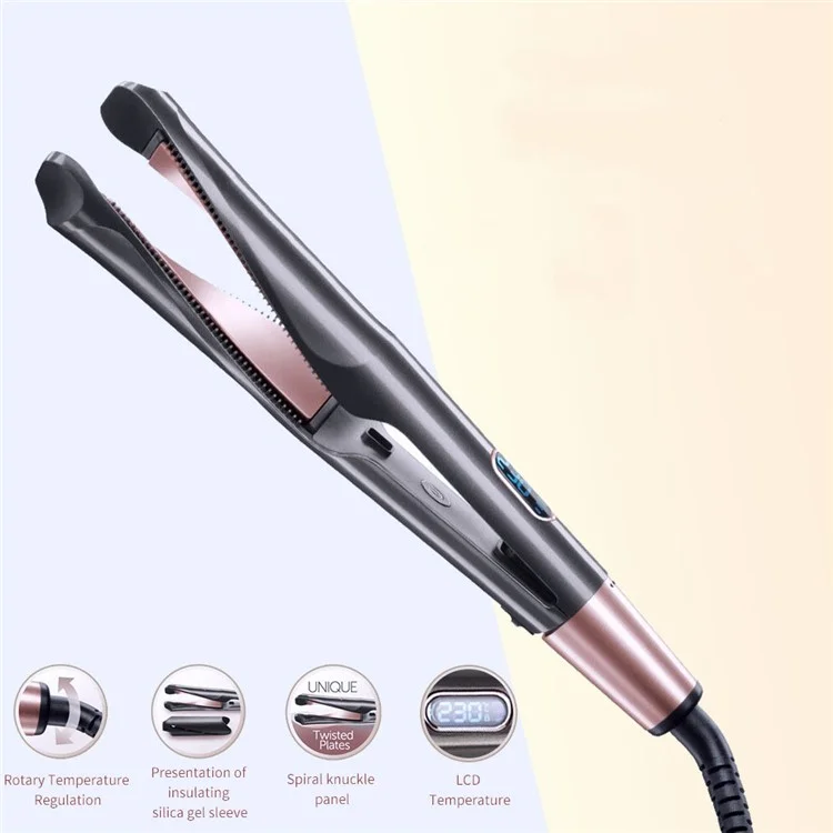 2-in-1 Hair Curler Straighter with Adjustable Temperature Ceramic Spiral Panel Hairstyling Tool - EU Plug