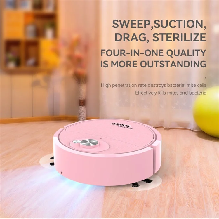 8088 Función 3-en-1 Robot Inteligente Robot Recargable Aspiradora de Piso Inalámbrico - Rosa