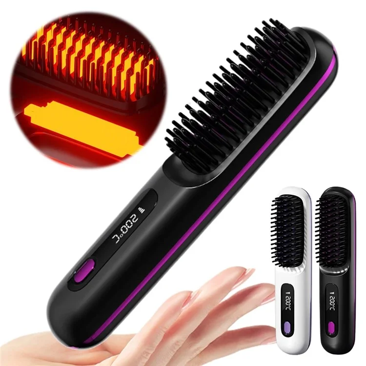 S7 Wireless LCD Hair Lissener 3 Niveaux Contrôle de Température Peigne de Cheveux Droits - Noir