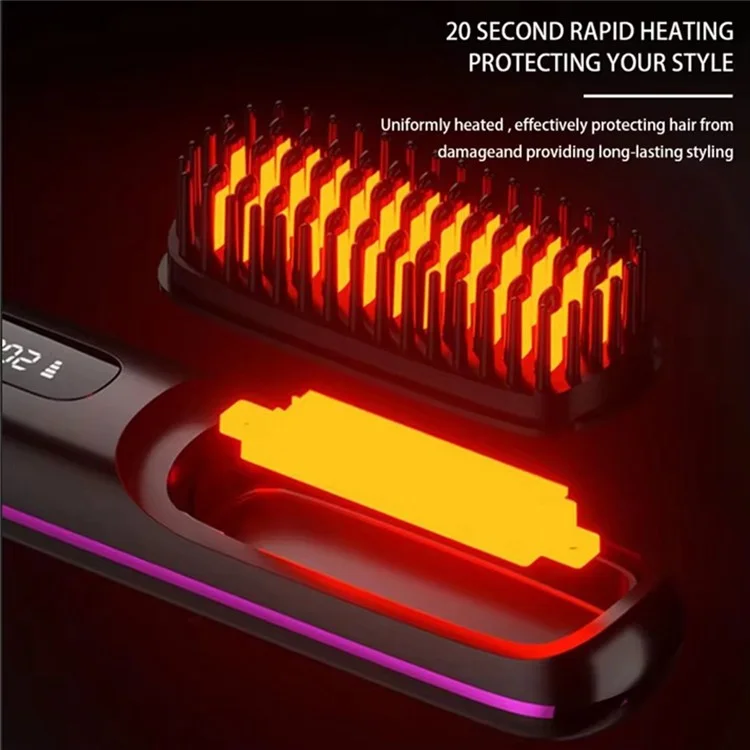 S7 Wireless LCD Hair Lissener 3 Niveaux Contrôle de Température Peigne de Cheveux Droits - Noir