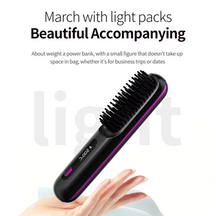 S7 Wireless LCD Hair Lissener 3 Niveaux Contrôle de Température Peigne de Cheveux Droits - Noir