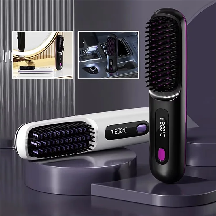 S7 Wireless LCD Hair Lissener 3 Niveaux Contrôle de Température Peigne de Cheveux Droits - Noir