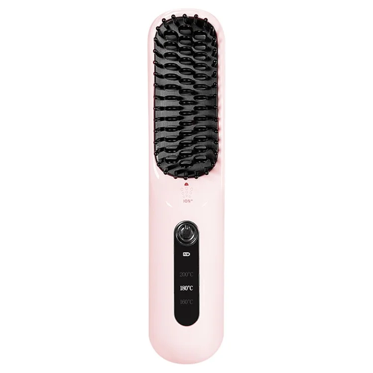 FY-H128 Wireless Hair Straightener Brush Straightening / Curling Ionic Portable Styling Tool - Pink