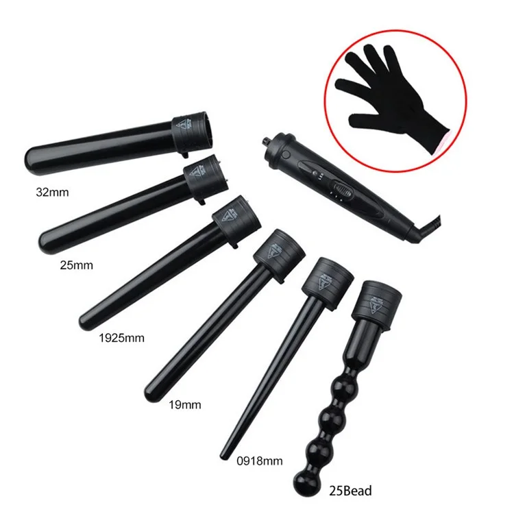 Set di Arricciacapelli 6 in 1 con Ceramica, Controllo Temperatura Multiplo, Riscaldamento PTC e Display LED - Spina EU