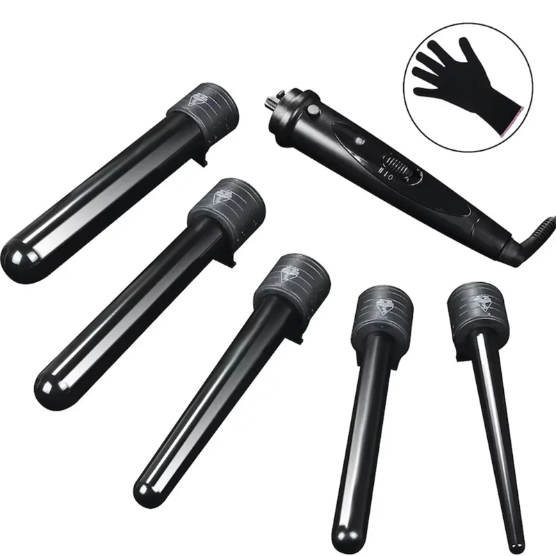 Curling Iron with 5 Interchangeable Heads Ceramic Curler Fast Heating Hair Styling Tool, EU Plug
