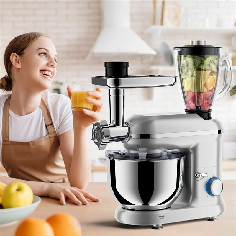 5,5L Multifunktionale Küchenständermixer 5 in 1 Teigkneter Küchenmaschine zum Backen und Kochen (BPA-frei, Ohne FDA) - EU-Stecker