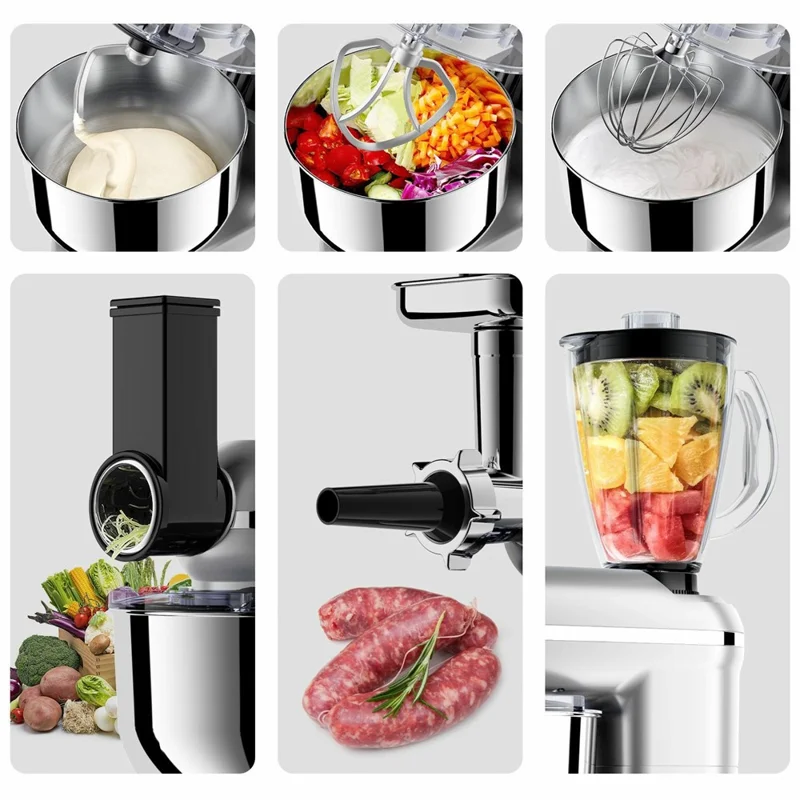 5,5L Multifunktionale Küchenständermixer 5 in 1 Teigkneter Küchenmaschine zum Backen und Kochen (BPA-frei, Ohne FDA) - EU-Stecker