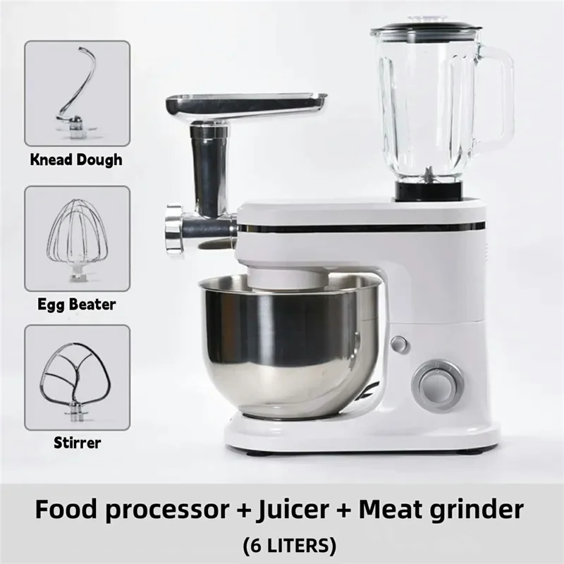 6L Electric Kitchen Stand Mixer 3 in 1 Dough Kneader Meat Grinder Juicer (BPA Free, No FDA) - EU Plug