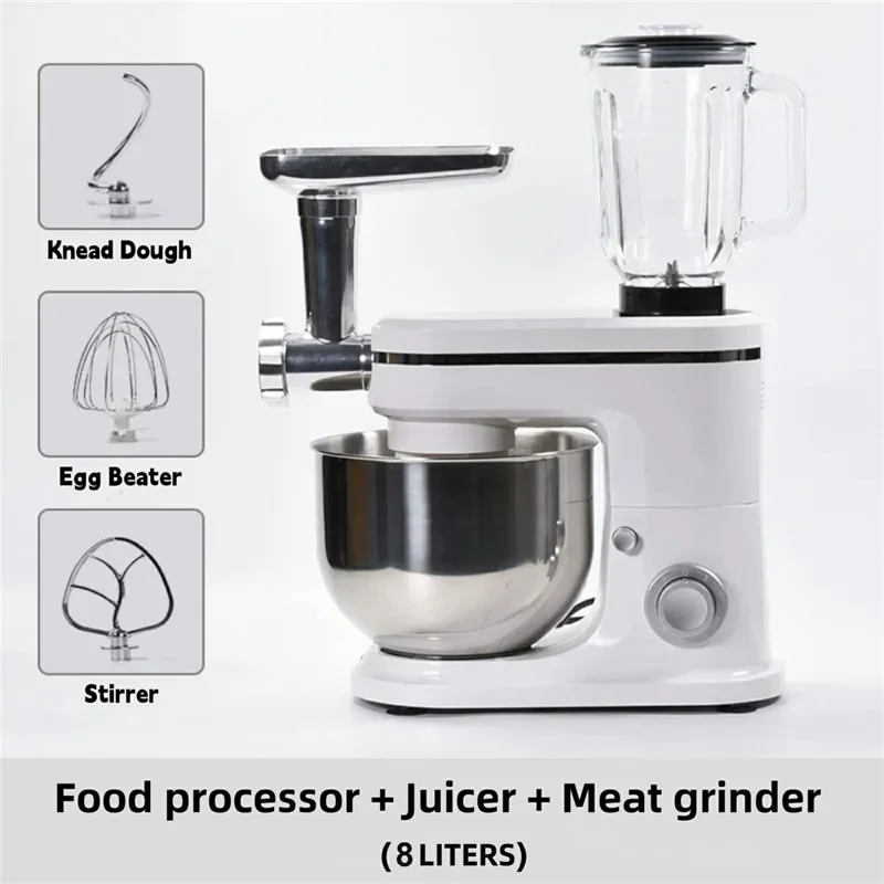 8L Electric Kitchen Stand Mixer 3 in 1 Dough Kneader Meat Grinder Juicer (BPA Free, No FDA) - EU Plug