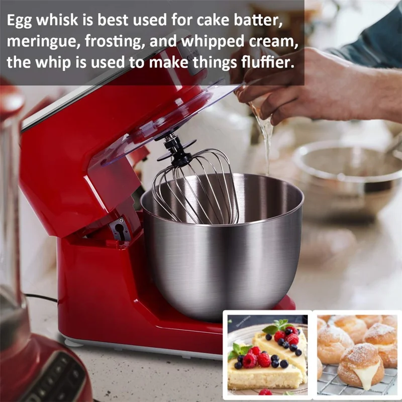 SC-236 5L 1000W Multipurpose Kitchen Stand Mixer for Kneading Dough Whisking Eggs (BPA Free, No FDA) - EU Plug / Red
