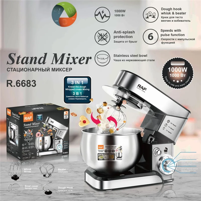 RAF R6683 Kitchen Stand Mixer 1000W 6 Speed Automatic Kneading Dough Whisking Machine (BPA Free, No FDA) - EU Plug