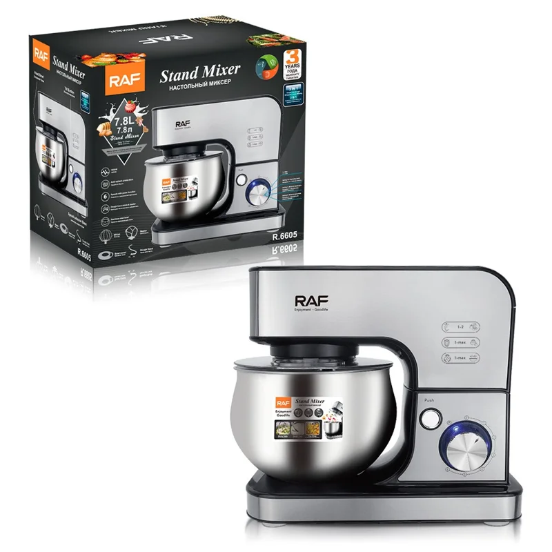 RAF R6605 Pétrisseur de pâte automatique sur socle de cuisine, Mixeur multifonction 1800W 5L (Sans BPA, Non FDA) - Prise EU