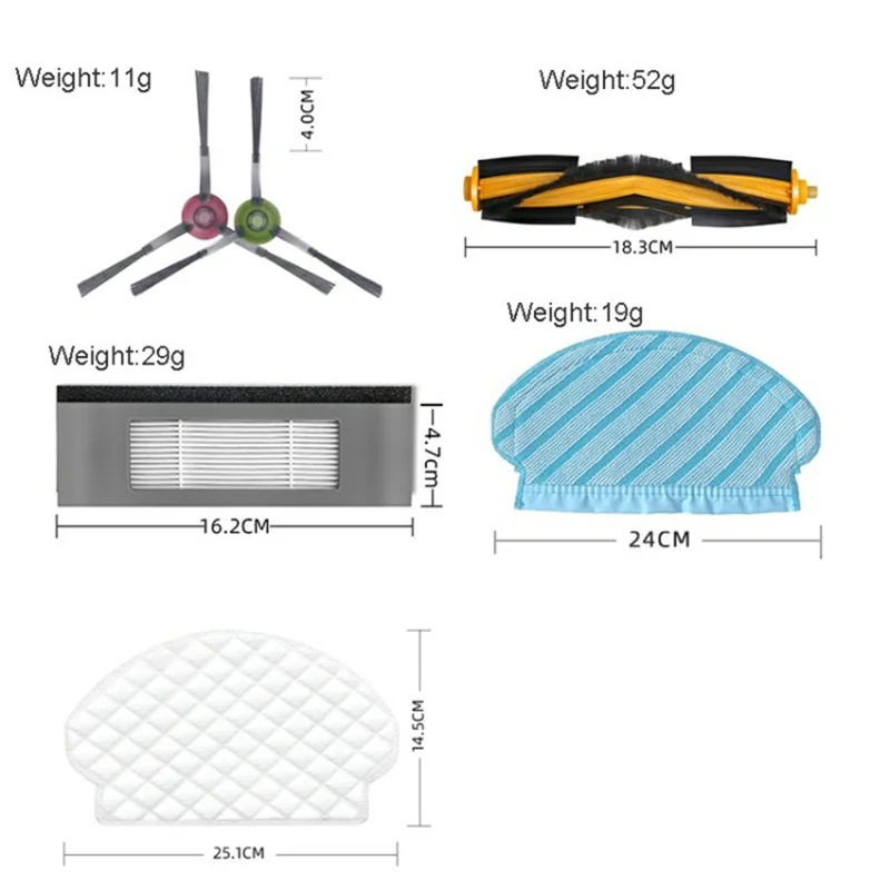 13-teiliges Ersatzteil-Set für Ecovacs DEEBOT OZMO 920 / 950 / T5 / T8 / T9 / N7 / N8 Hauptbürste Seitenbürste Wischmopp Filter Set