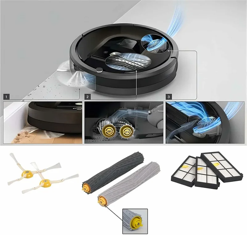 8Pcs Replacement Parts Kit for iRobot Roomba 800  /  870  /  880  /  960  /  980 Main Brush Side Brush Filter Set