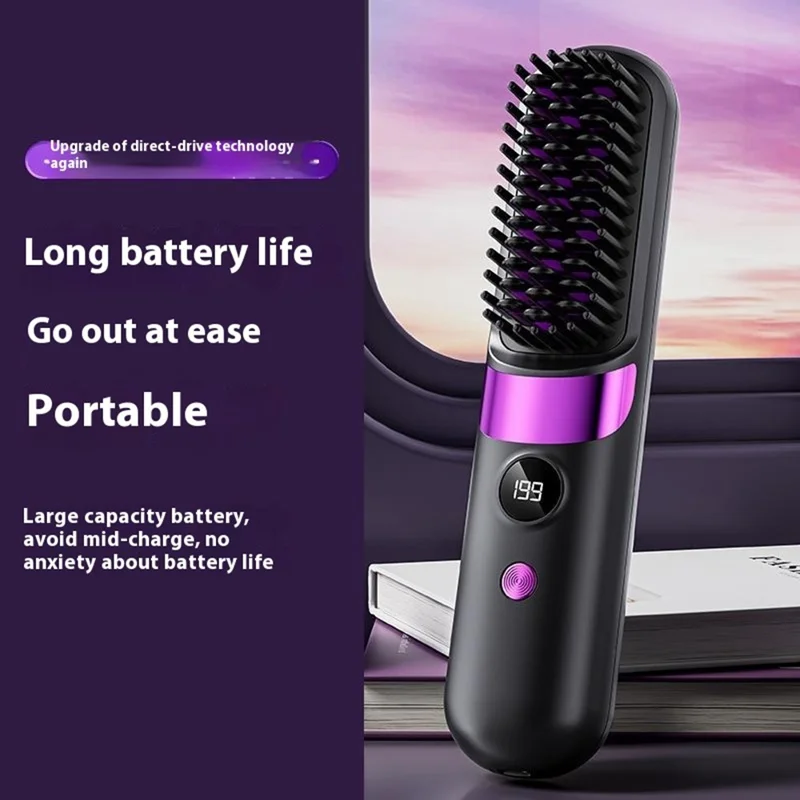 Brosse lissante portable 2 en 1 Lissage et frisage sans fil - Noir