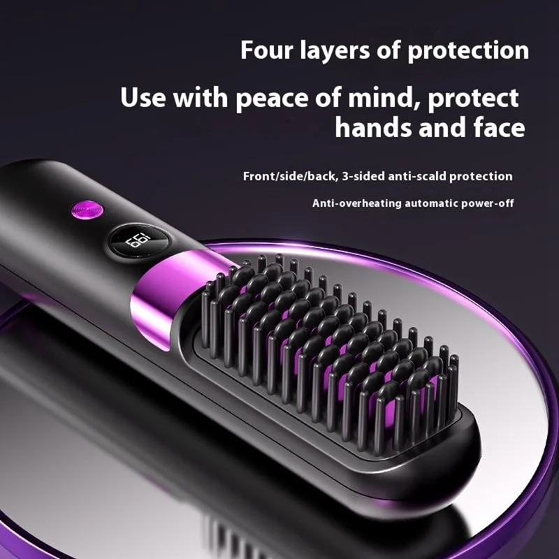 Brosse lissante portable 2 en 1 Lissage et frisage sans fil - Noir