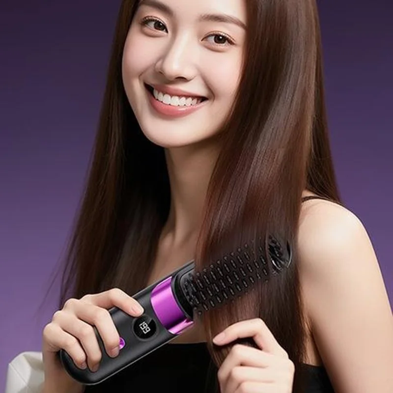 Brosse lissante portable 2 en 1 Lissage et frisage sans fil - Noir