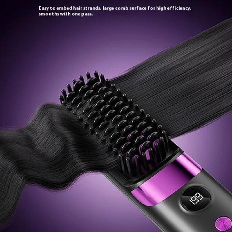 Brosse lissante portable 2 en 1 Lissage et frisage sans fil - Noir
