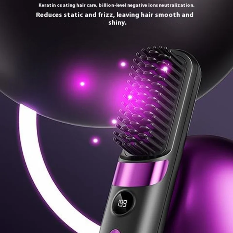 Brosse lissante portable 2 en 1 Lissage et frisage sans fil - Noir