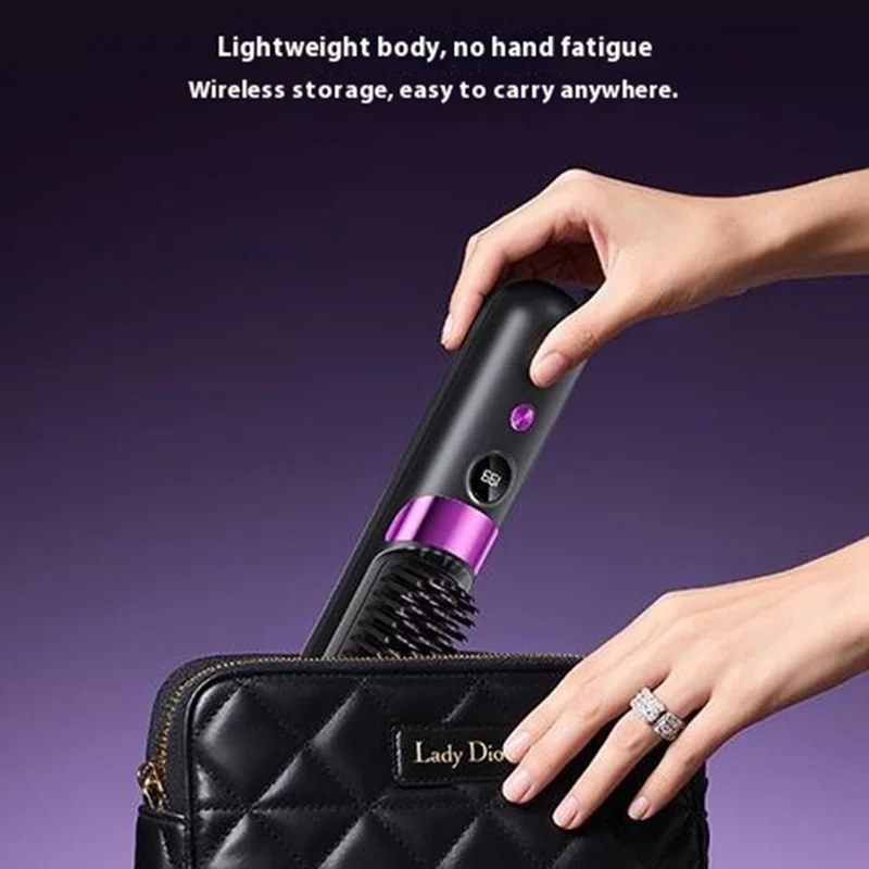 Brosse lissante portable 2 en 1 Lissage et frisage sans fil - Noir